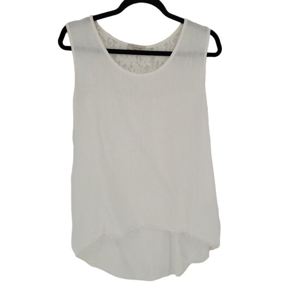 Bella Umbra womens Medium white floral lace sleeveless linen top Made in Italy